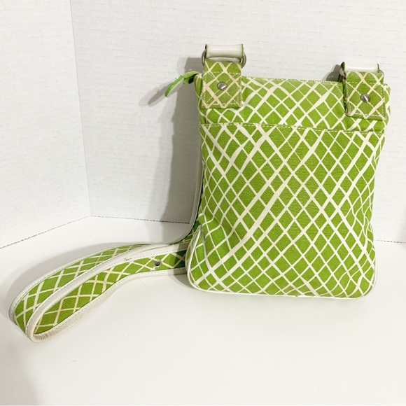 Angela Adams Lime Green Cotton Canvas with Leather Trims Crossbody Bag Lined🟢🟡 - Picture 3 of 14